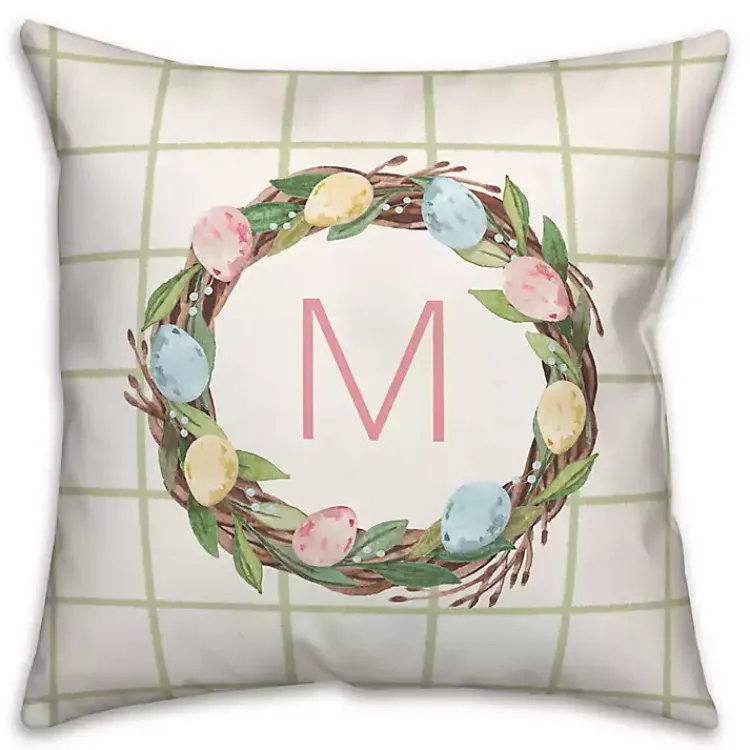 Online Personalized Monogram Easter Egg Wreath Pillow Easter Decorations
