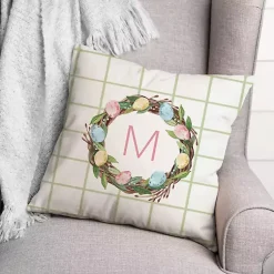 Online Personalized Monogram Easter Egg Wreath Pillow Easter Decorations
