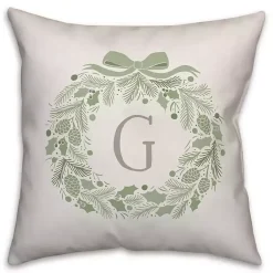 Personalized Monogram Green Folk Wreath Pillow Pillows