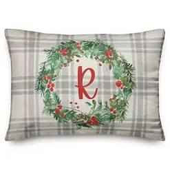 Personalized Monogram Holly Wreath Pillow Christmas Pillows