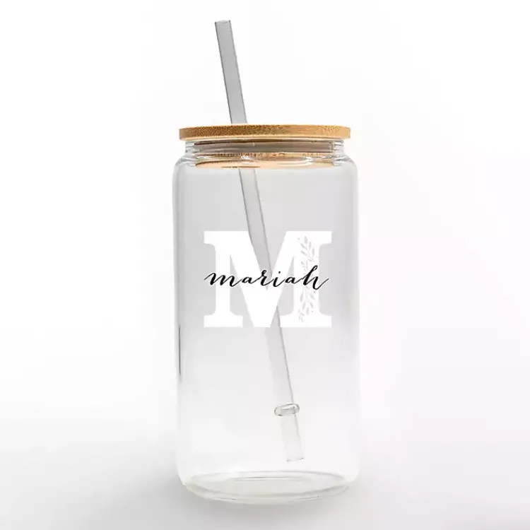 Kirklands Home Monogram Kitchen Decor|Personalized Monogram M Floral Glass Cup