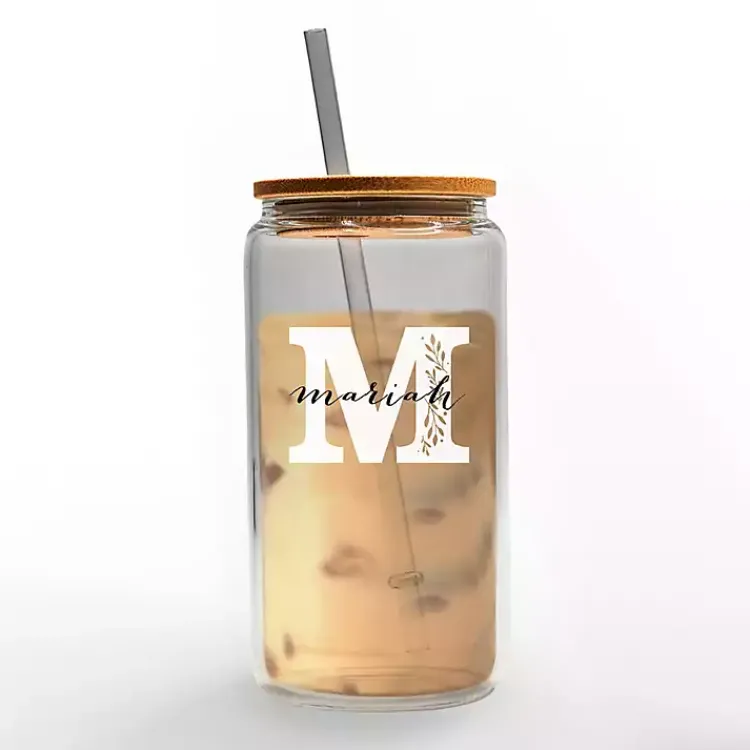 Kirklands Home Monogram Kitchen Decor|Personalized Monogram M Floral Glass Cup