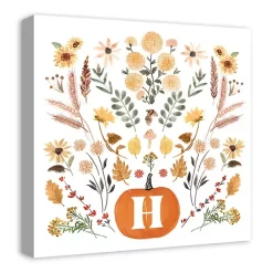Personalized Monogram Pumpkin Floral Canvas Print Fall