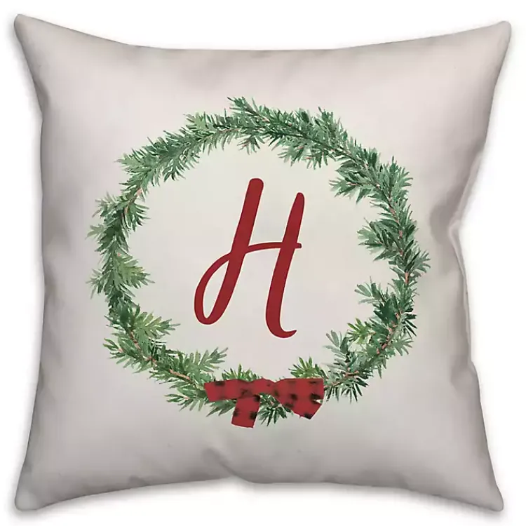 Online Personalized Monogram Ribbon Wreath Outdoor Pillow Pillows