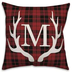Sale Personalized Plaid Antlers Monogram Pillow Monogram Seasonal Decor
