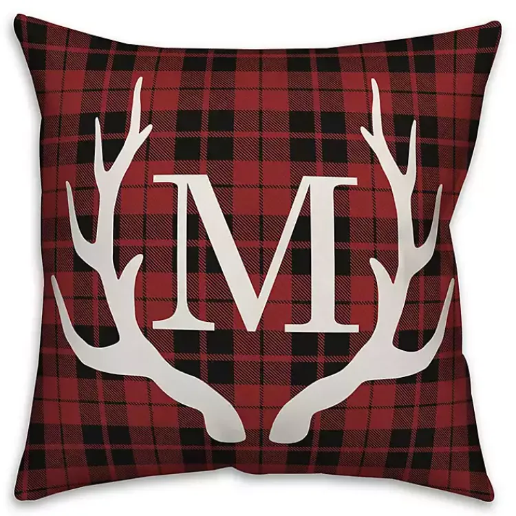 Sale Personalized Plaid Antlers Monogram Pillow Monogram Seasonal Decor