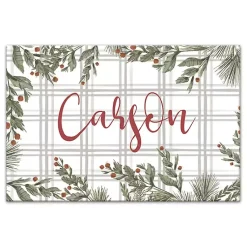 Discount Personalized Plaid Botanical Canvas Art Print Christmas Art & Wall Decor