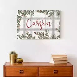 Discount Personalized Plaid Botanical Canvas Art Print Christmas Art & Wall Decor