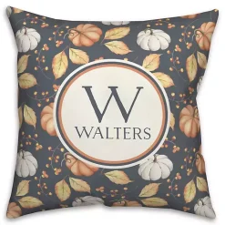 New Personalized Pumpkin & Leaves Monogram Pillow Fall