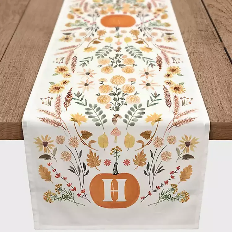 Personalized Pumpkin Floral Table Runner, 90 in. Fall