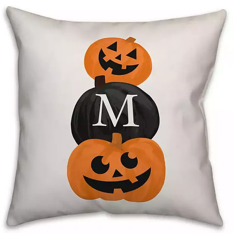 Personalized Pumpkin Stack Outdoor Throw Pillow Halloween