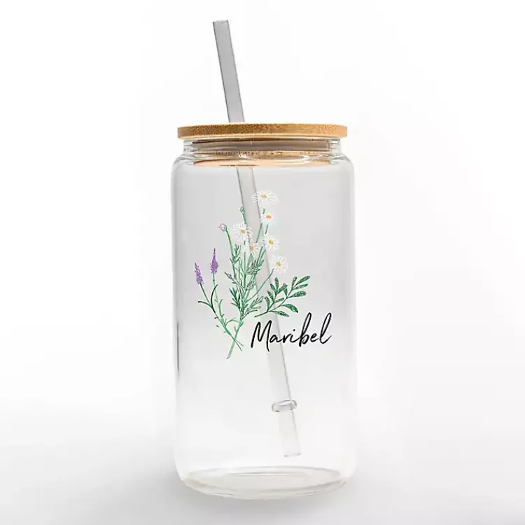 Kirklands Home Monogram Kitchen Decor|Personalized Wildflower Floral Glass Cup