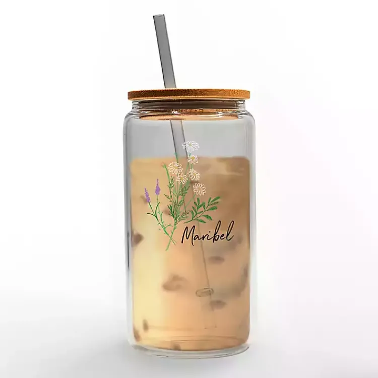 Kirklands Home Monogram Kitchen Decor|Personalized Wildflower Floral Glass Cup