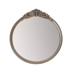 Kirklands Home Decorative Mirrors|Pewter Wood Carved Rosettes Wall Mirror
