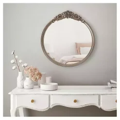 Kirklands Home Decorative Mirrors|Pewter Wood Carved Rosettes Wall Mirror