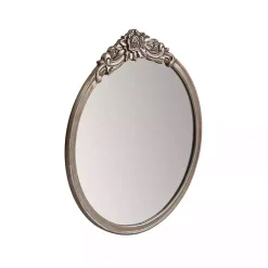 Kirklands Home Decorative Mirrors|Pewter Wood Carved Rosettes Wall Mirror