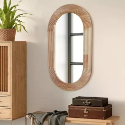 Kirklands Home Decorative Mirrors|Pill Capsule Oval Shaped Wood Wall Mirror
