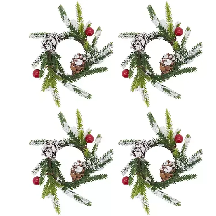 Kirklands Home Table Linens|Pineberry Christmas Wreath Napkin Rings, Set of 4