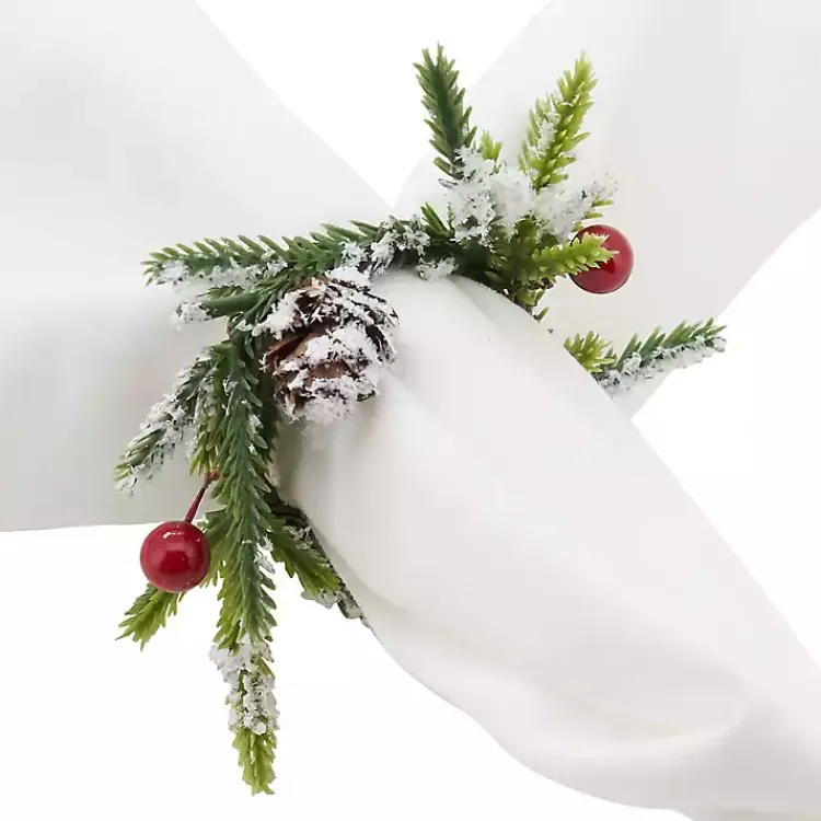 Kirklands Home Table Linens|Pineberry Christmas Wreath Napkin Rings, Set of 4