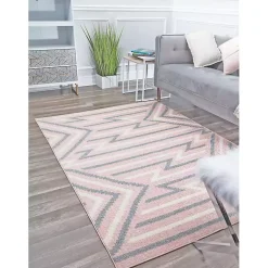 Kirklands Home Area Rugs|Pink and Gray Zigzag Area Rug, 8x10