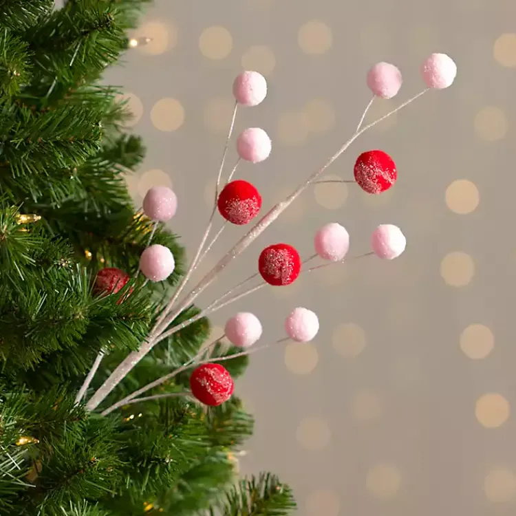 Clearance Pink and Red Glitter Pom Pom Christmas Pick Christmas Tree Decorations