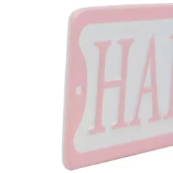 Online Pink and White Metal Happy Easter Wall Plaque Easter Decorations