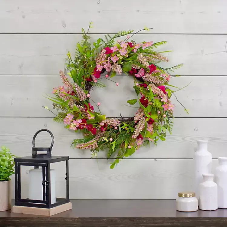 New Pink Berry Floral Wreath Wreaths