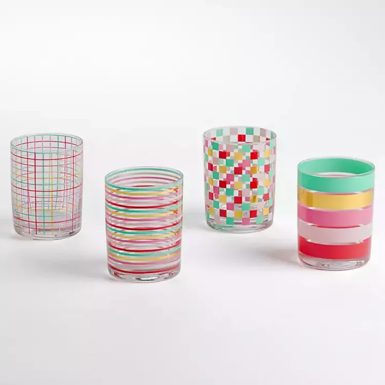 Kirklands Home Glassware & Drinkware|Pink Checkered Drinking Glasses, Set of 4