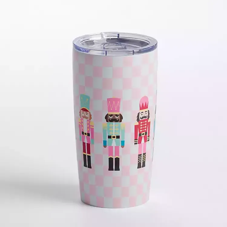 Kirklands Home Glassware & Drinkware|Pink Checkered Nutcracker Christmas Tumbler