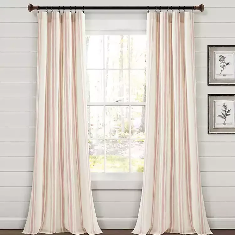 Kirklands Home Curtains & Drapes|Farmhouse Stripe Curtain Panel Set, 84 in. Pink