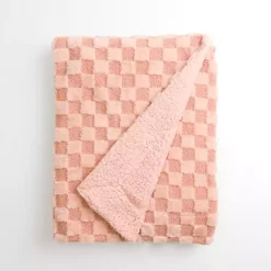 Faux Fur and Boucle Checkerboard Throw Blankets & Throws