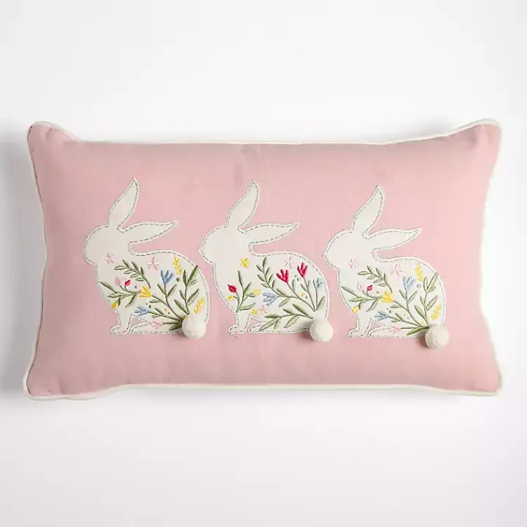 New Pink Floral Bunny Trio Lumbar Pillow Easter Decorations