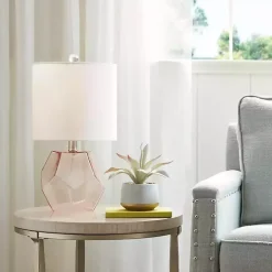 Kirklands Home Table Lamps|Pink Glass Stella Table Lamp White