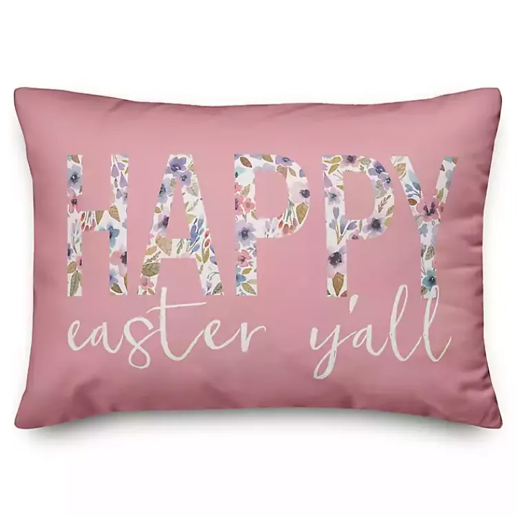 Sale Pink Happy Easter Y'all Pillow Easter Decorations