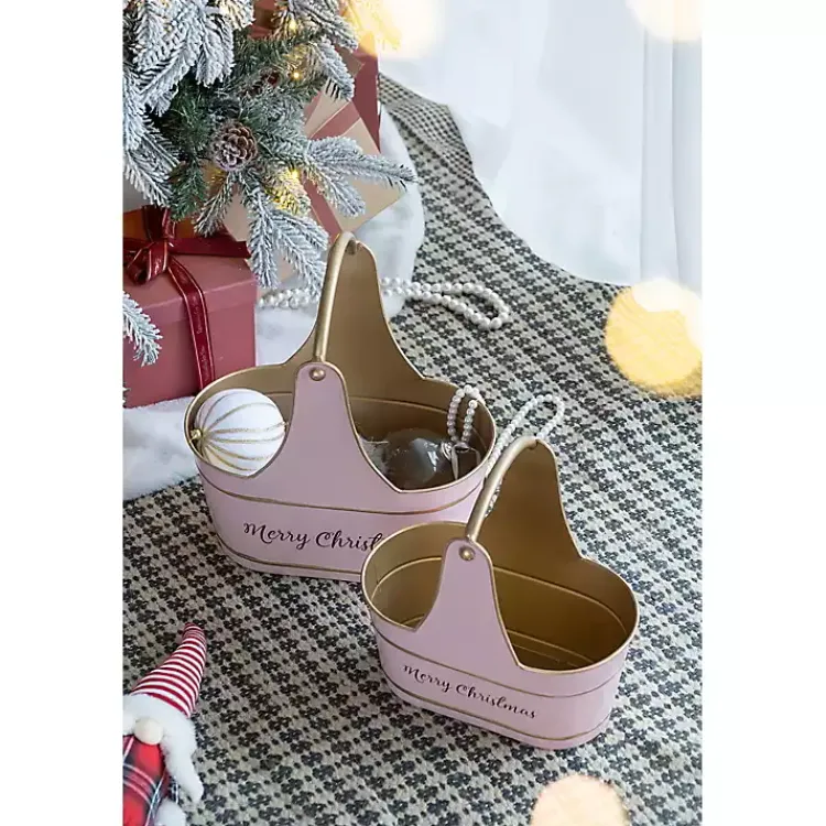 Clearance Iron Merry Christmas Baskets, Set of 2 Christmas Decorations