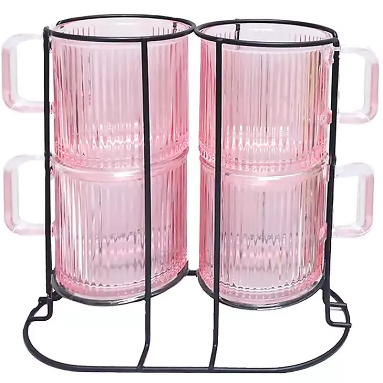 Kirklands Home Glassware & Drinkware|Mugs with Rack 5-pc. Set Pink