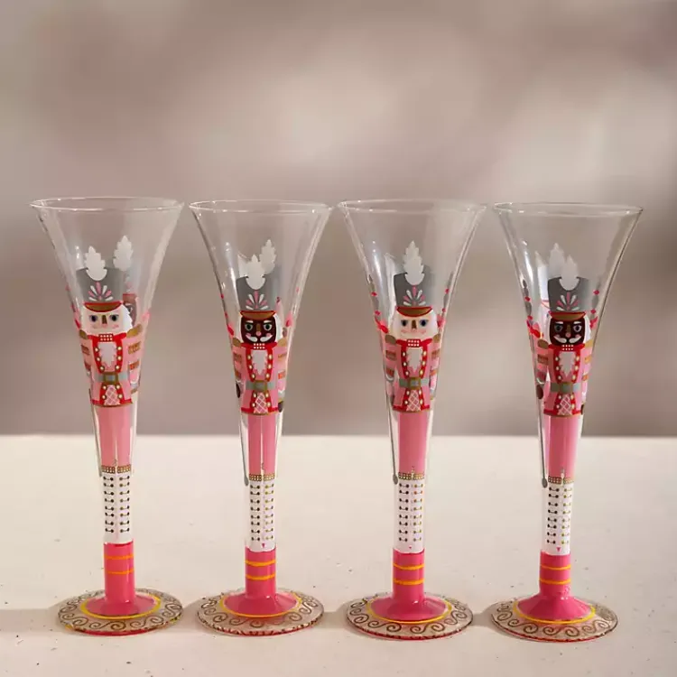 Kirklands Home Glassware & Drinkware|Nutcracker Flute Glasses, Set of 4 Pink
