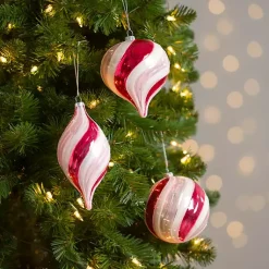 Hot Pink Peppermint Swirl Ornaments, Set of 3 Christmas Ornaments