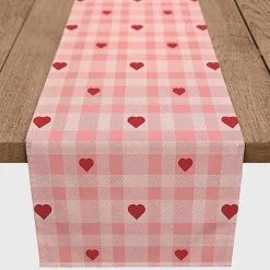 Kirklands Home Table Linens|Pink Plaid Hearts Table Runner, 72 in.