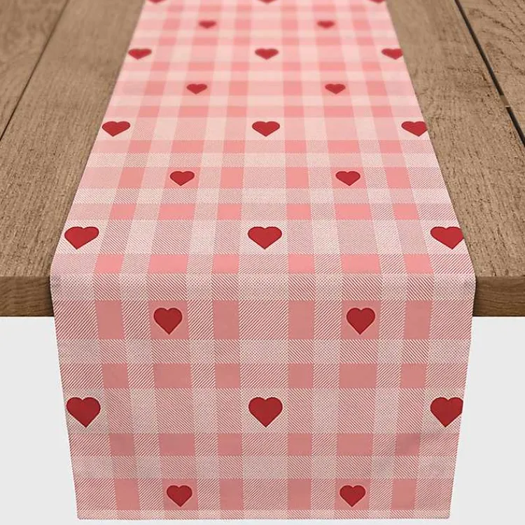 Kirklands Home Table Linens|Pink Plaid Hearts Table Runner, 72 in.