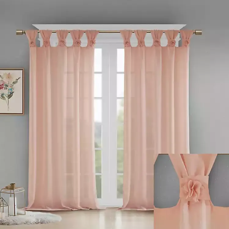 Kirklands Home Curtains & Drapes|Rosette Tab Top Curtain Panel, 95 in. Pink
