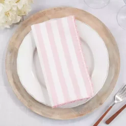 Kirklands Home Table Linens|Pink Striped Whipstich Napkins, Set of 4