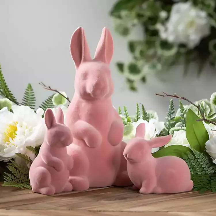 Velveteen Ceramic Bunnies, Set of 2 Easter Decorations
