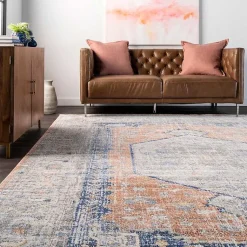 Kirklands Home Area Rugs|Pink Vintage Floral Print Area Rug, 5x7