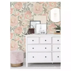 Kirklands Home Wall Murals & Wallpaper|Watercolor Roses Peel & Stick Wallpaper Pink