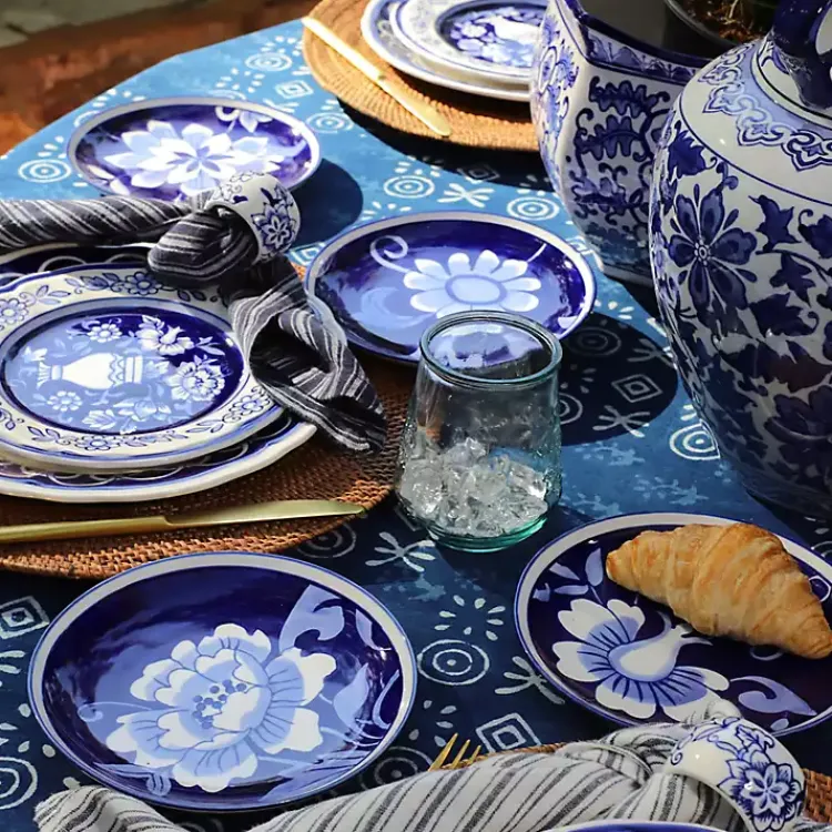 Kirklands Home Dinnerware|Pip Vintage Blue Floral Appetizer Plates, Set of 4