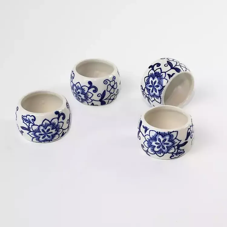 Kirklands Home Table Linens|Pip Vintage Blue Floral Napkin Rings, Set of 4