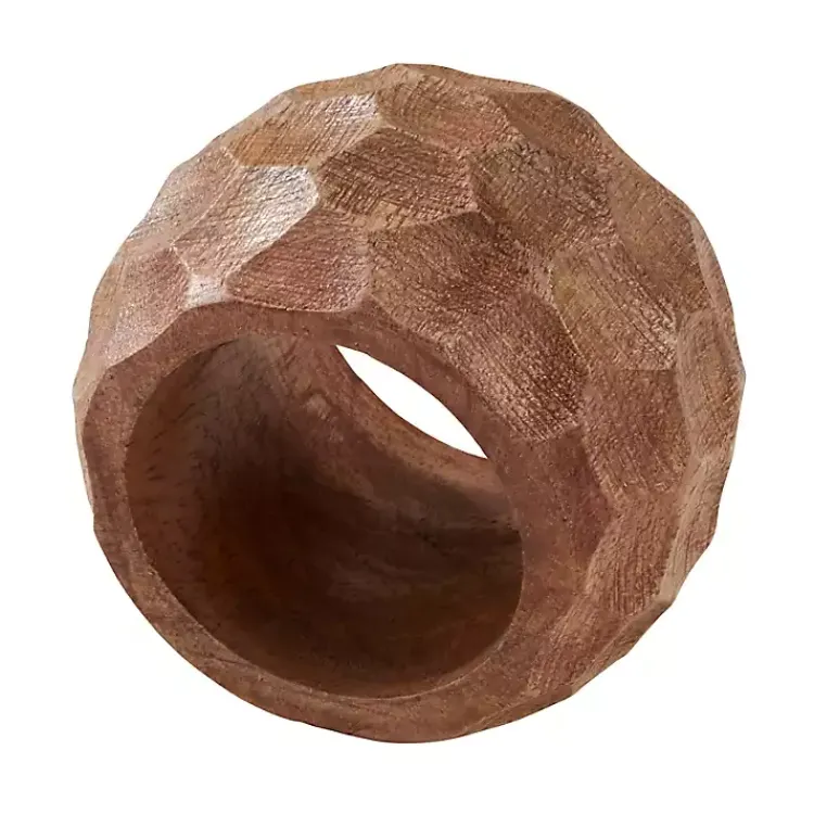 Kirklands Home Kitchen Accessories|Pitted Chunky Mango Wood 4-pc. Napkin Ring Set Brown