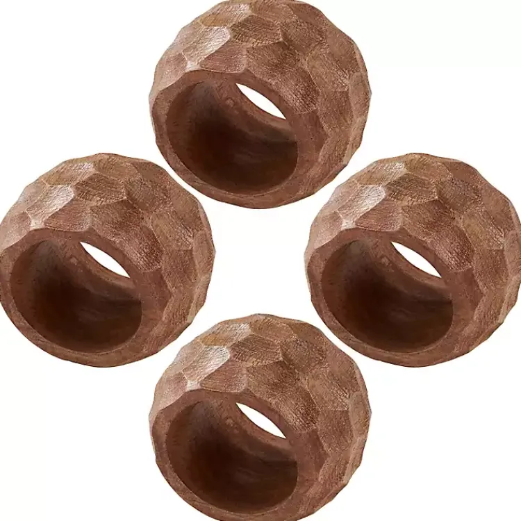 Kirklands Home Kitchen Accessories|Pitted Chunky Mango Wood 4-pc. Napkin Ring Set Brown