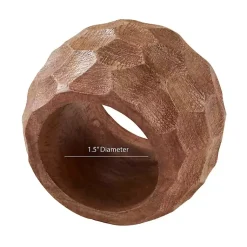 Kirklands Home Kitchen Accessories|Pitted Chunky Mango Wood 4-pc. Napkin Ring Set Brown